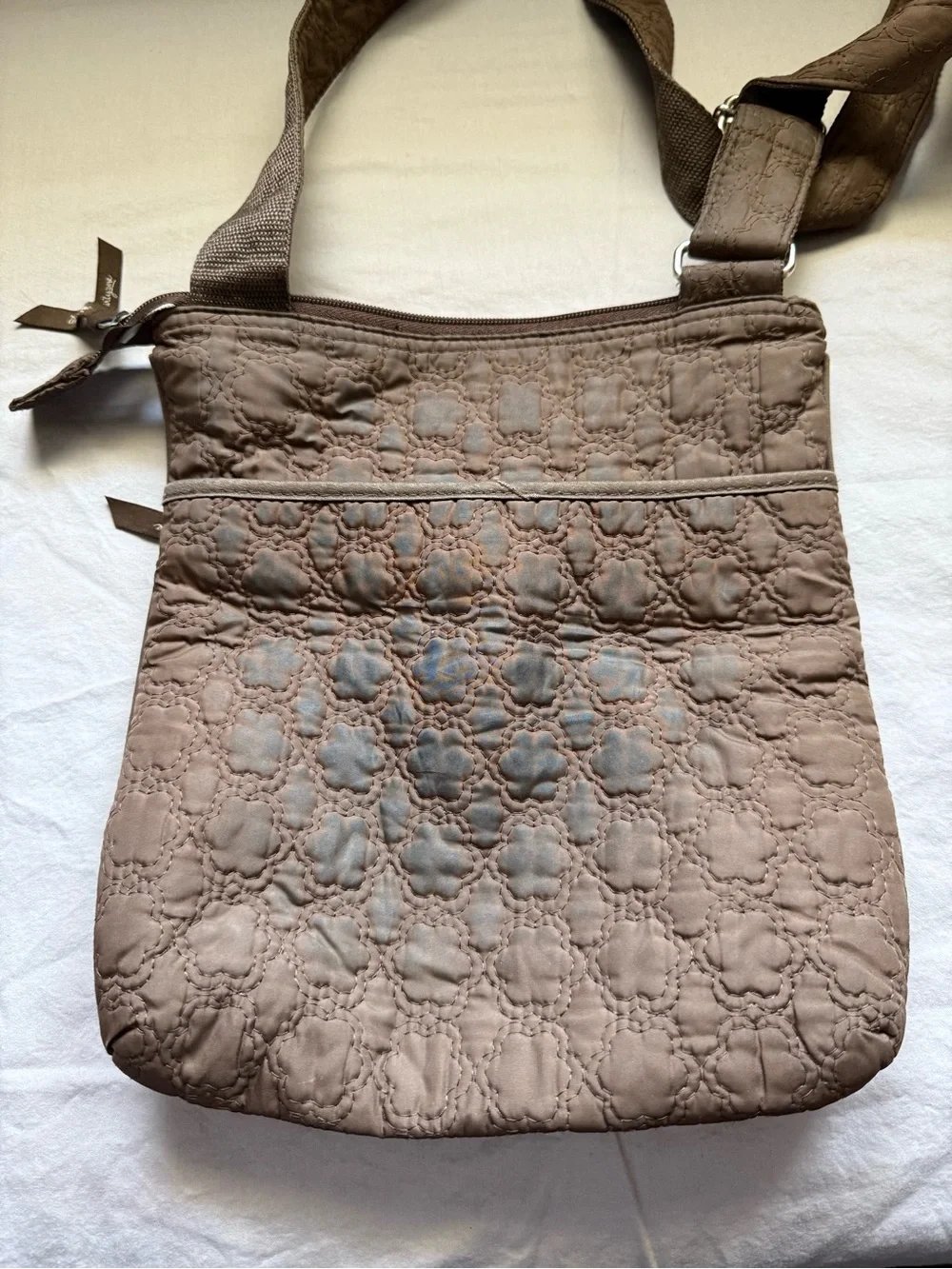 thirty-one Brown Messenger Bag with Aqua Monogram
